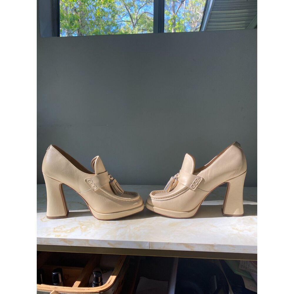 Sam Edelman Jed Platform Block Heel Leather Loafers Eggshell Retro Sz 8M - Picture 2 of 9